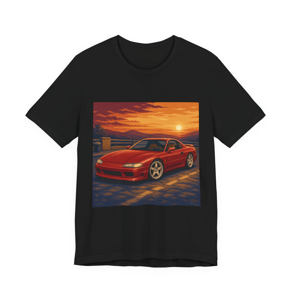 Sunset Grand Tourer Pixel Art Tee — 90s Night Drive — original Wear8bit pixel-art product design, product image 2, digital mockup