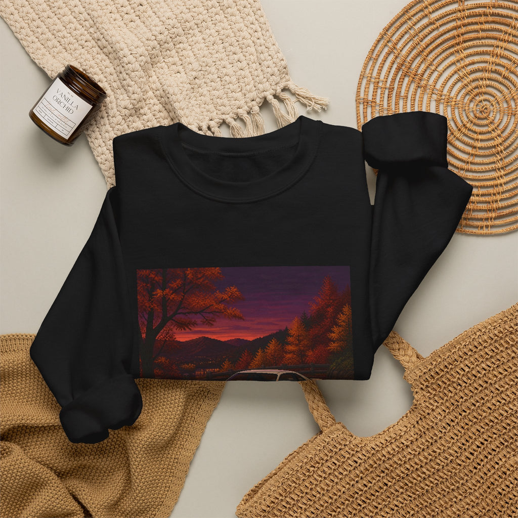 Amber Overdrive Pixel Art Crewneck Sweatshirt — Fall & Cozy — original Wear8bit pixel-art product design, product image 6, digital mockup