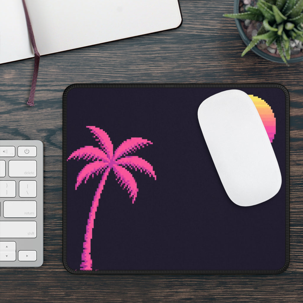 Palm & Chrome Sun Mousepad — Minimalist Synthwave Pixel Art Desk Mat — original Wear8bit pixel-art product design, product image 4, digital mockup