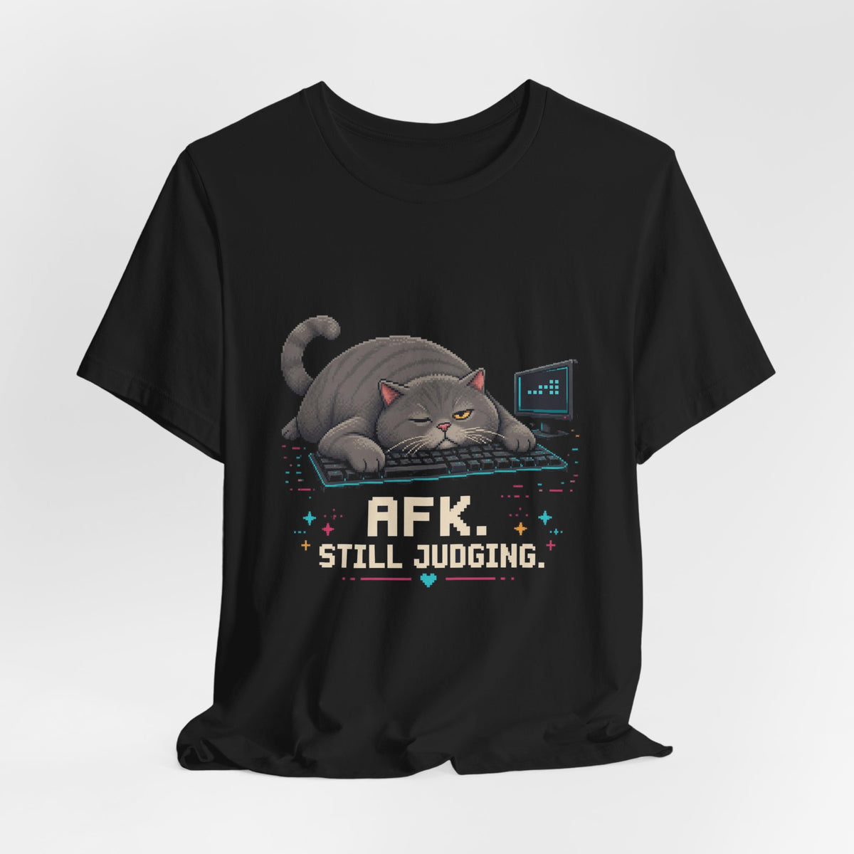 Afk. Still Judging. Gaming Cat T-Shirt — Wear8bit — supplier digital product render, angle 4