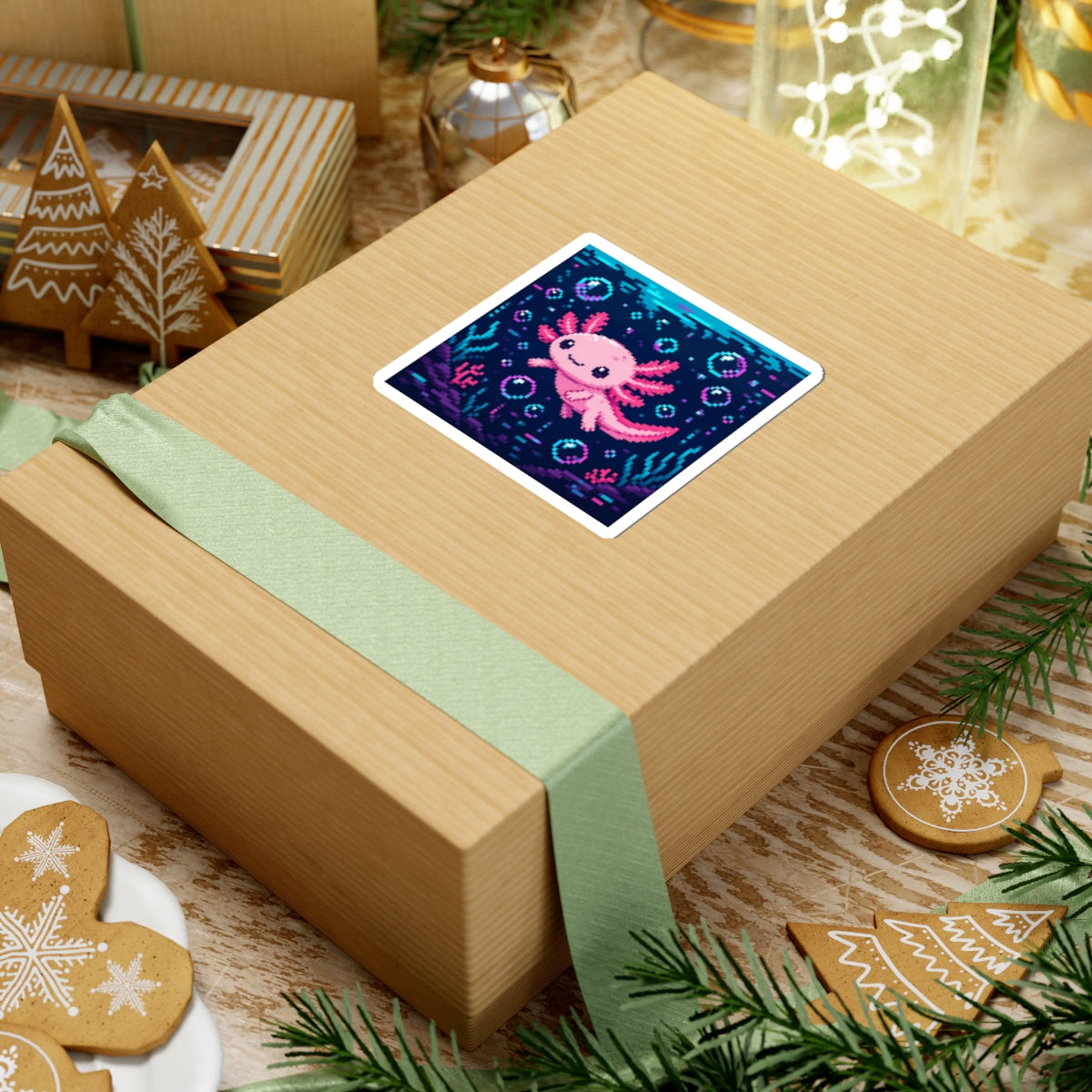 Axolotl Glitch Sticker — original Wear8bit pixel-art product design, product image 4, digital mockup