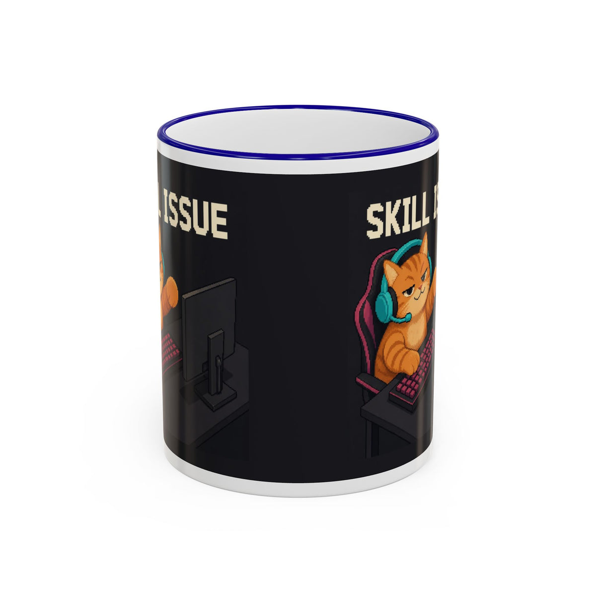 Skill Issue Gaming Cat Accent Mug — Wear8bit — supplier digital product render, angle 1