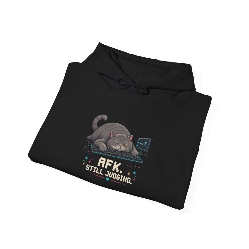 Afk. Still Judging. Gaming Cat Fleece Hoodie — Wear8bit — supplier digital product render, angle 5
