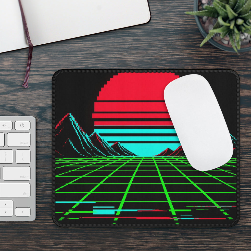 Arcade Cabinet Mousepad — Neon Pixel Art Sunset Desk Mat, Retro Gaming Decor — original Wear8bit pixel-art product design, product image 4, digital mockup