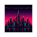 Chrome Skyline Sticker — Retro-Futurist Pixel Art Decal, Synthwave Sticker — original Wear8bit pixel-art product design, product image 2, digital mockup