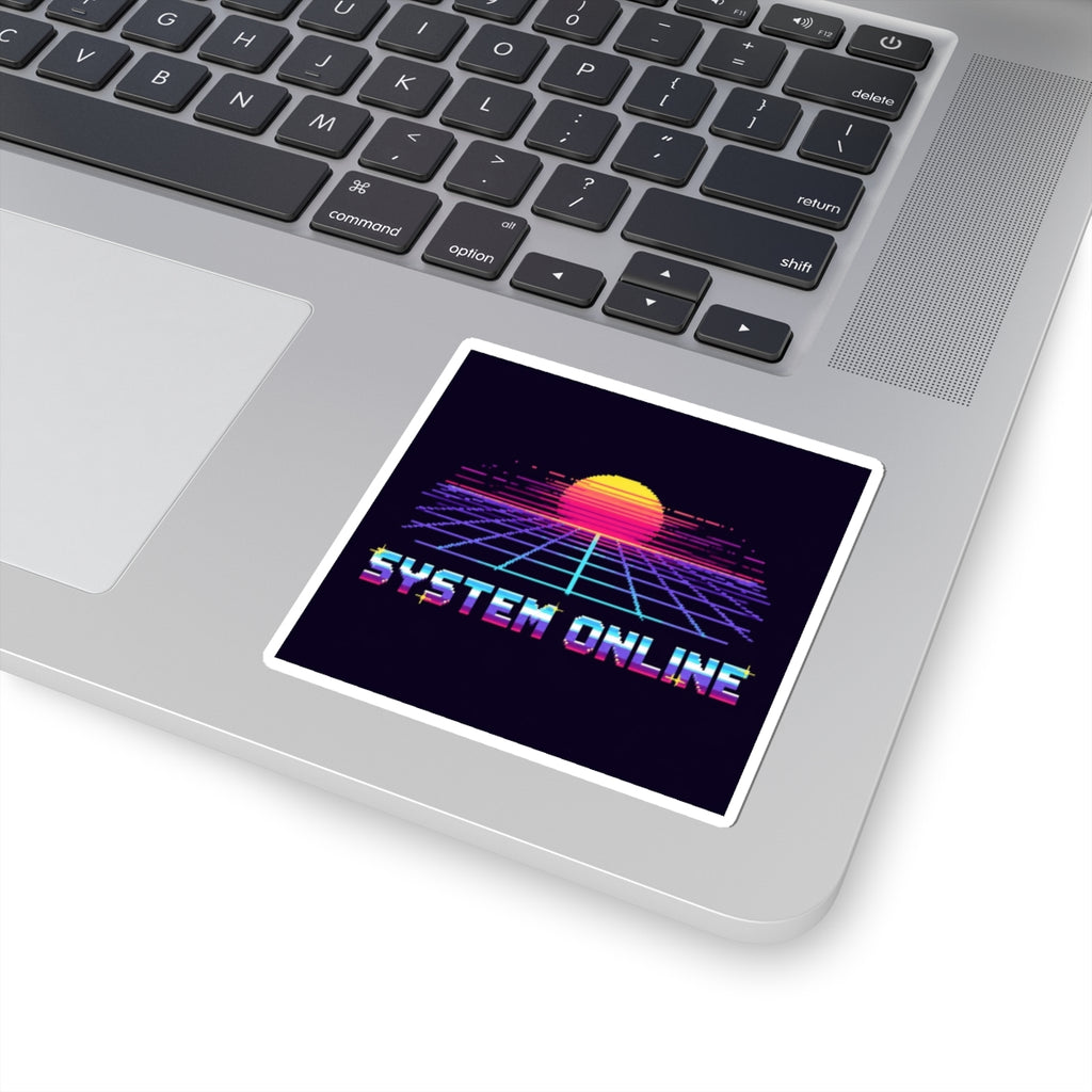 System Online Sticker — Synthwave Pixel Art Wordmark Decal, Retro Gaming Sticker — original Wear8bit pixel-art product design, product image 3, digital mockup