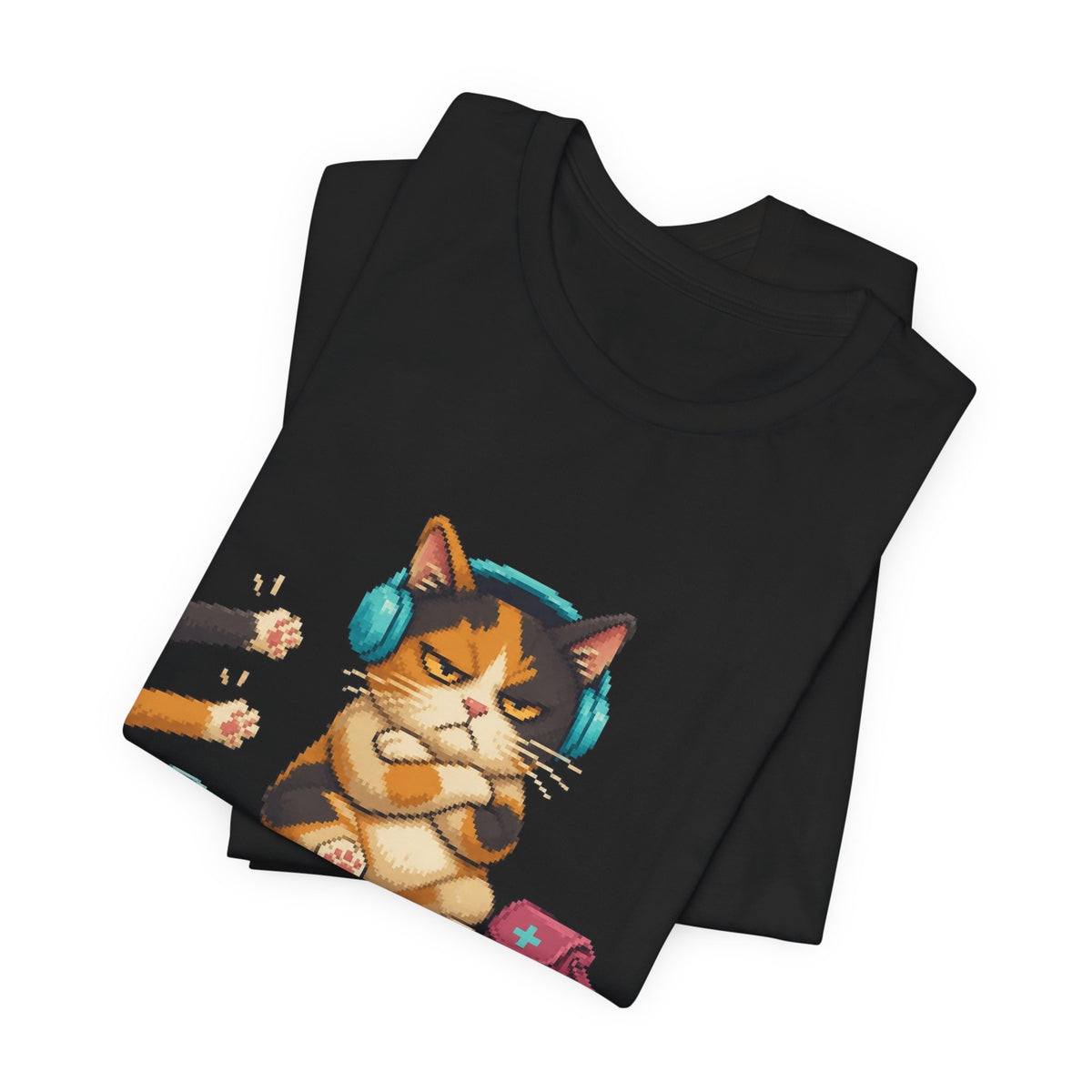 Healer On Strike Gaming Cat T-Shirt — Wear8bit — supplier digital product render, angle 3