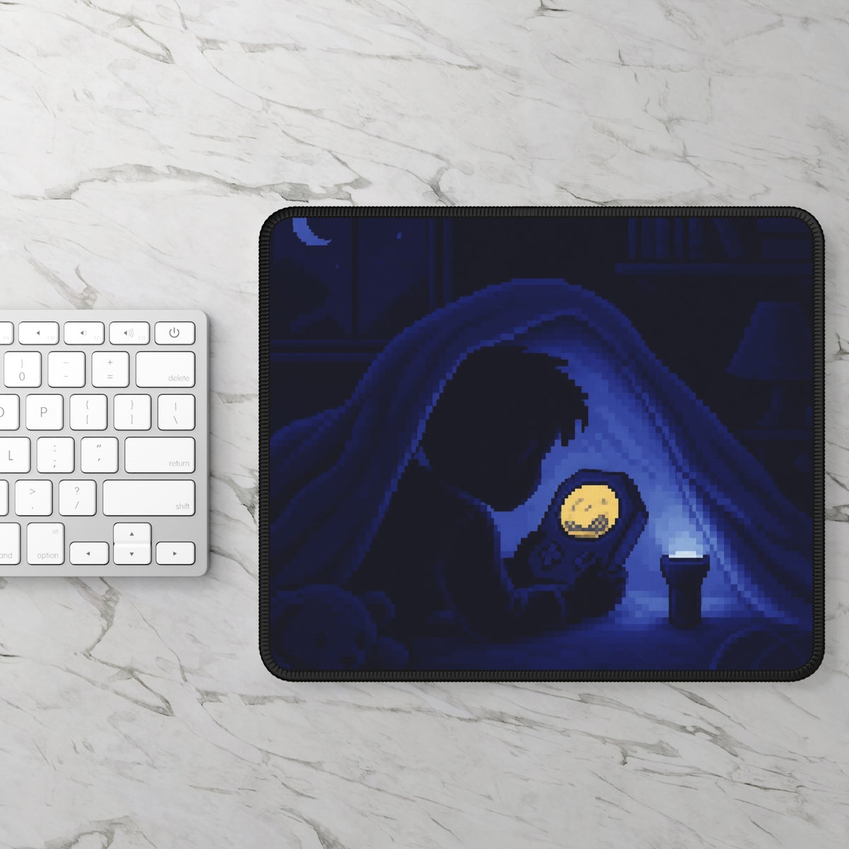 Shelf Flat-Lay Mousepad — Retro Handheld Collection Pixel Art Desk Mat — original Wear8bit pixel-art product design, product image 3, digital mockup
