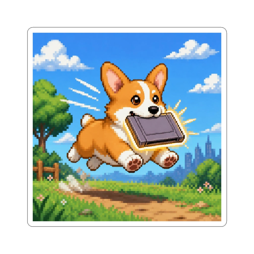 Corgi Cartridge Sticker — original Wear8bit pixel-art product design, product image 2, digital mockup