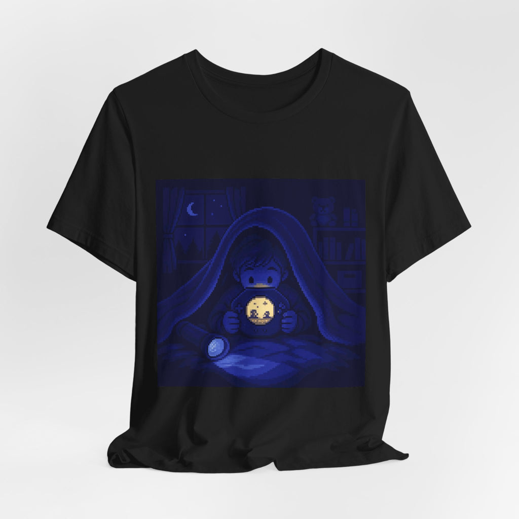Moonlit Player Graphic Tee — Flashlight Gaming Pixel Art Shirt, Nostalgia Tee — original Wear8bit pixel-art product design, product image 5, digital mockup