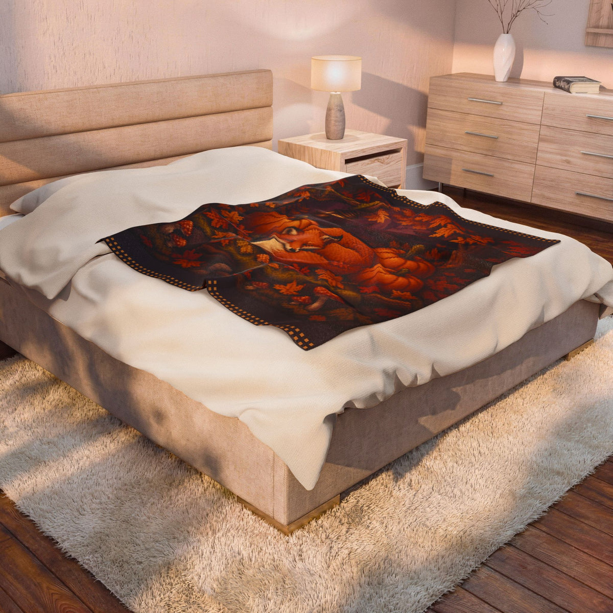 Harvest Fox Pixel Art Plush Blanket — Fall & Cozy — original Wear8bit pixel-art product design, product image 5, digital mockup