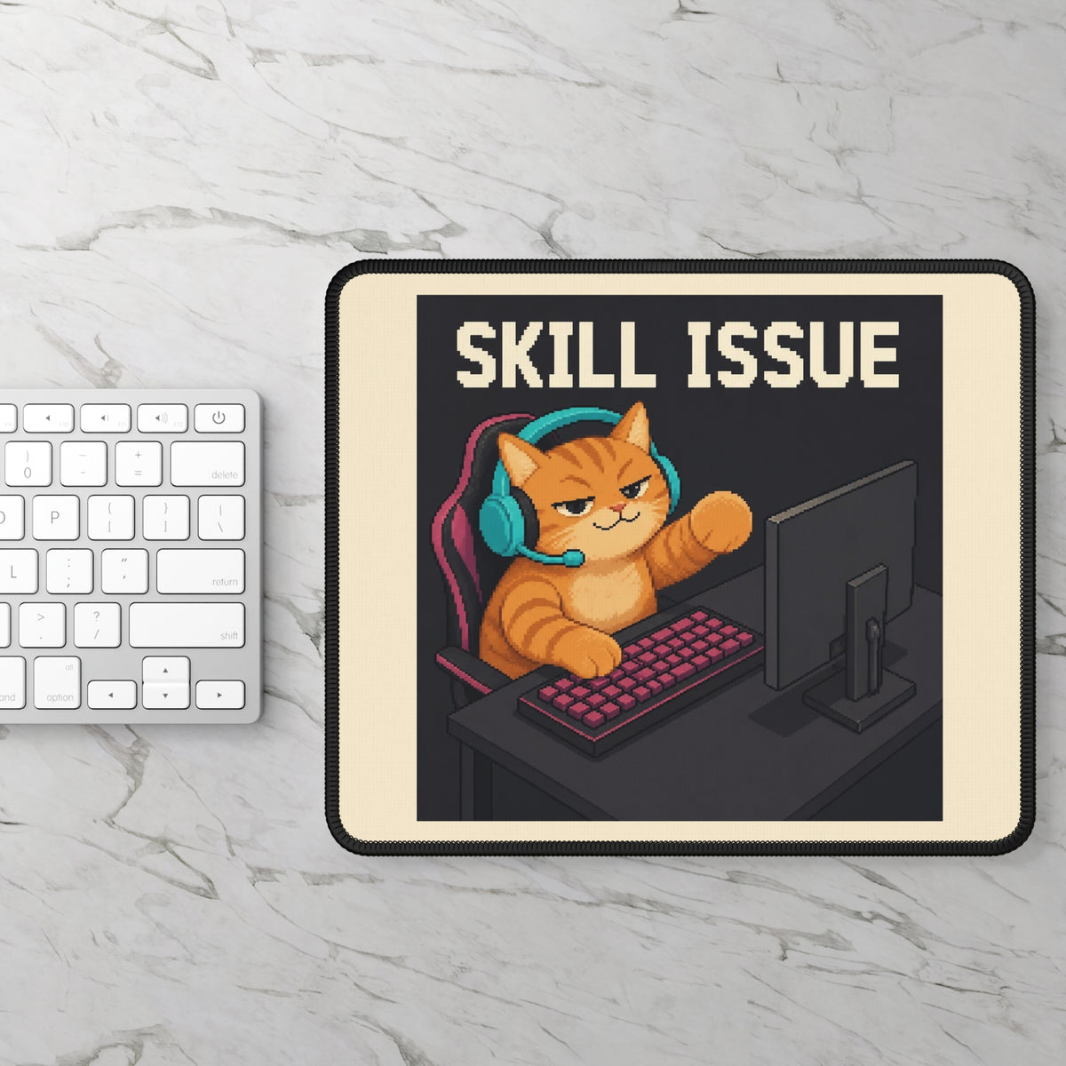Skill Issue Gaming Cat Gaming Mousepad — Wear8bit — supplier digital product render, angle 2