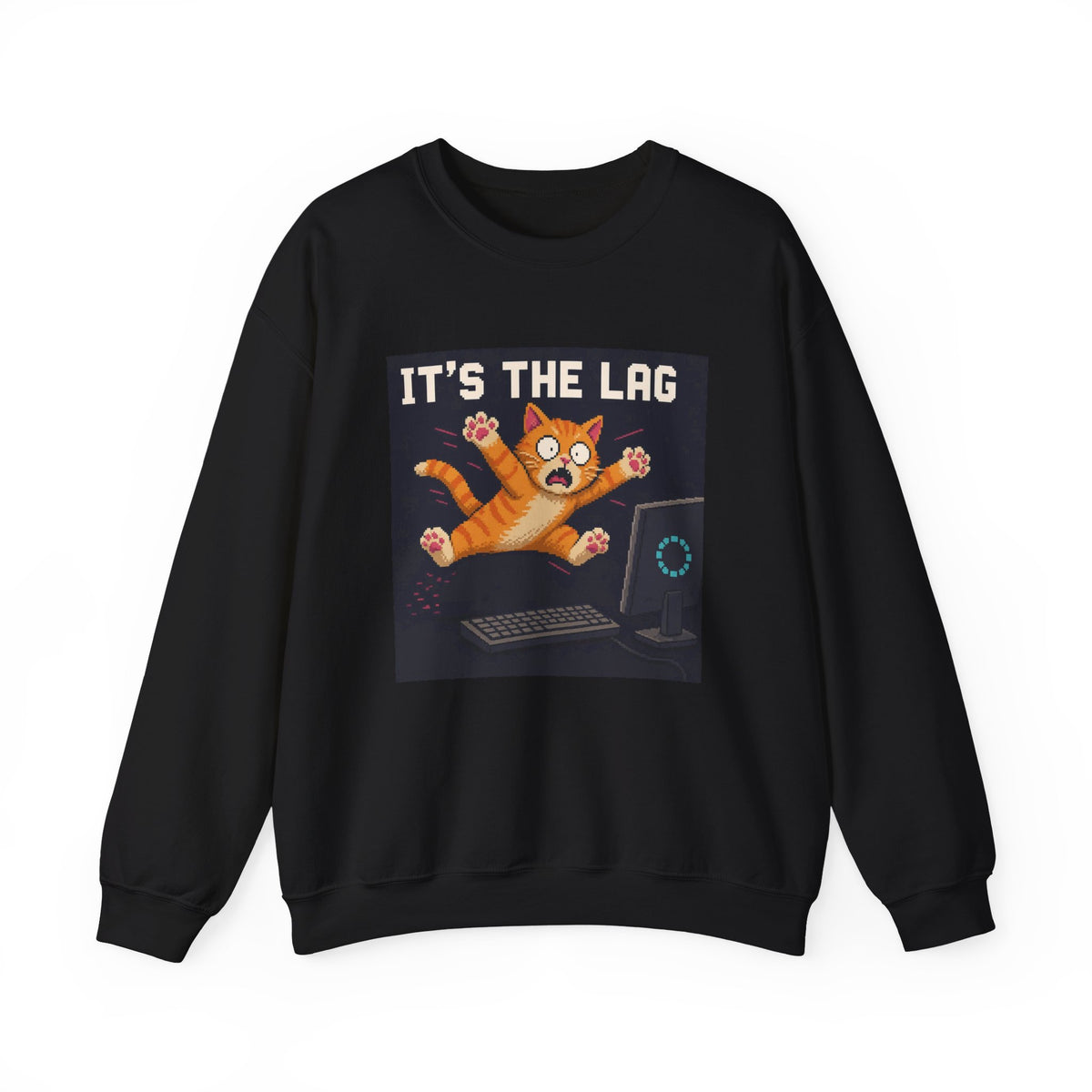 It'S The Lag Gaming Cat Crewneck Sweatshirt — Wear8bit — supplier digital product render, angle 1
