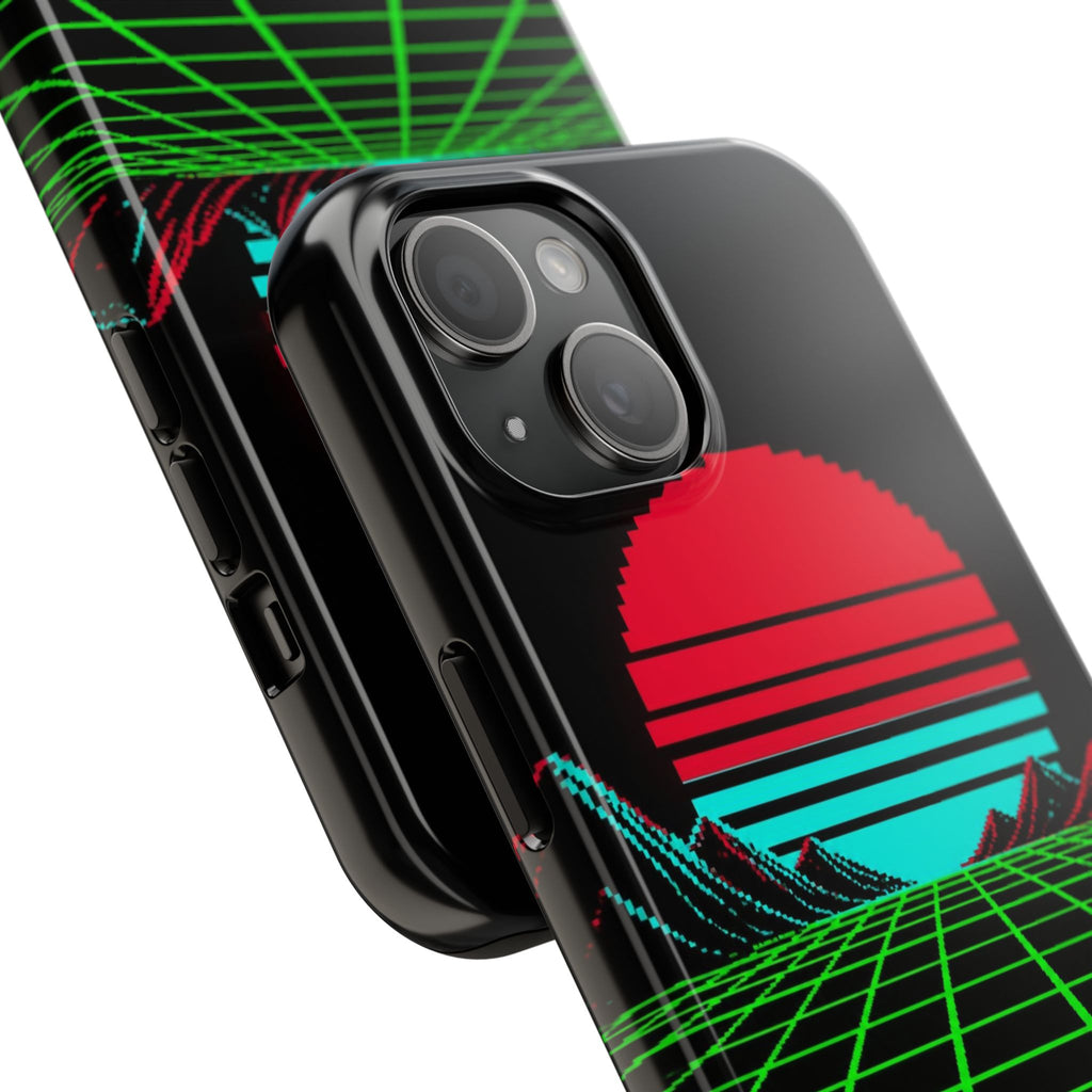 Arcade Cabinet Phone Case — Neon Pixel Art Sunset Case, Retro Gaming Phone Case — original Wear8bit pixel-art product design, product image 4, digital mockup