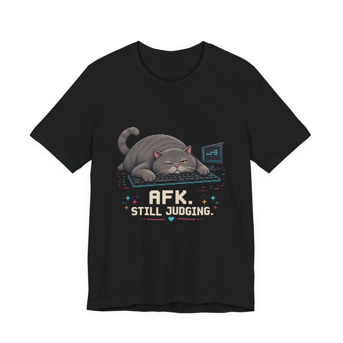 Afk. Still Judging. Gaming Cat T-Shirt — Wear8bit — supplier digital product render, angle 1