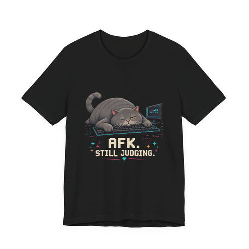 Afk. Still Judging. Gaming Cat T-Shirt — Wear8bit — supplier digital product render, angle 1
