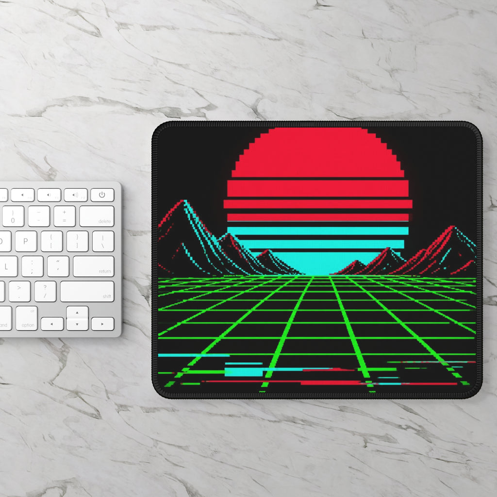Arcade Cabinet Mousepad — Neon Pixel Art Sunset Desk Mat, Retro Gaming Decor — original Wear8bit pixel-art product design, product image 3, digital mockup