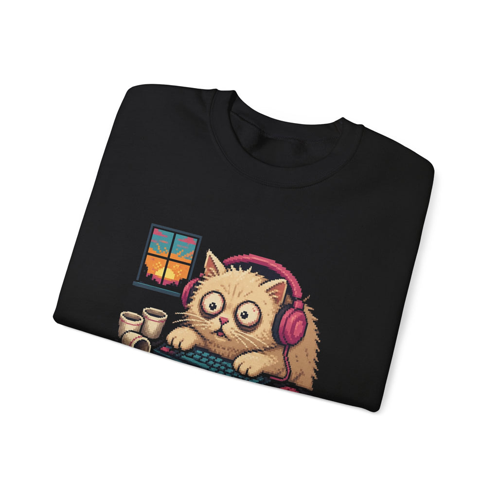 One More Match Gaming Cat Crewneck Sweatshirt — Wear8bit — supplier digital product render, angle 4