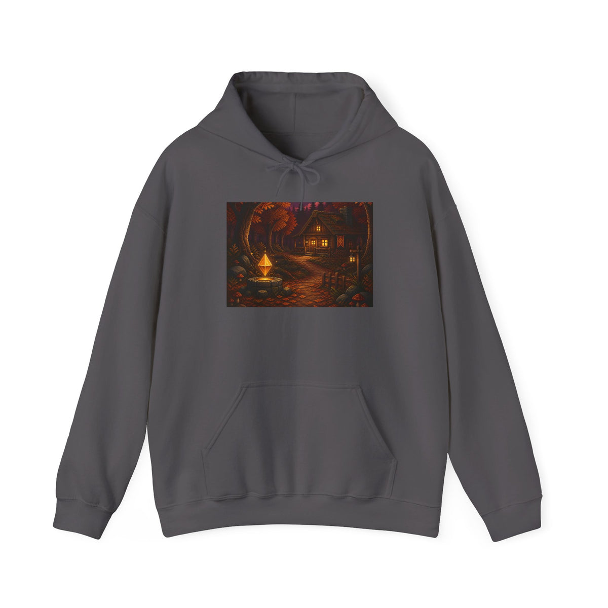 Amber Save Point Pixel Art Fleece Hoodie — Fall & Cozy — original Wear8bit pixel-art product design, product image 3, digital mockup