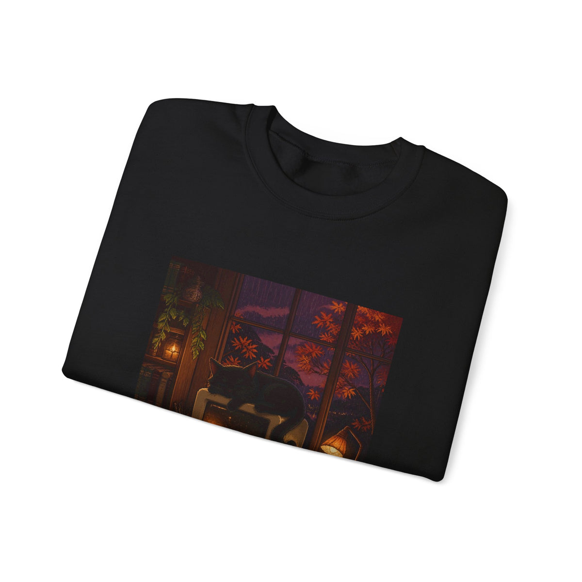 Rainy CRT Cat Pixel Art Crewneck Sweatshirt — Fall & Cozy — original Wear8bit pixel-art product design, product image 5, digital mockup
