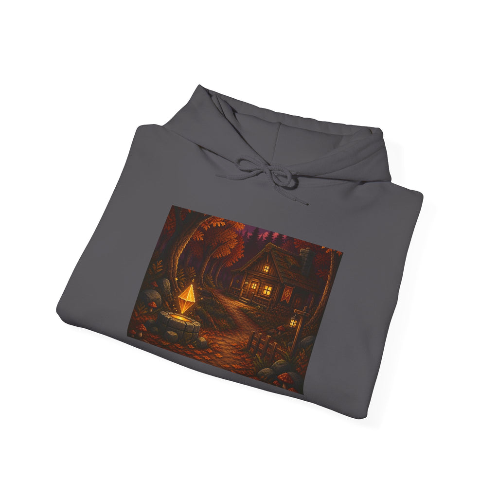 Amber Save Point Pixel Art Fleece Hoodie — Fall & Cozy — original Wear8bit pixel-art product design, product image 9, digital mockup