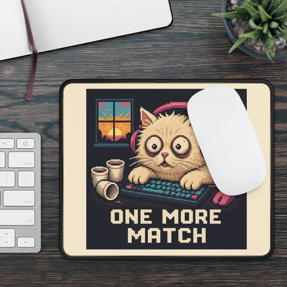 One More Match Gaming Cat Gaming Mousepad — Wear8bit — supplier digital product render, angle 3