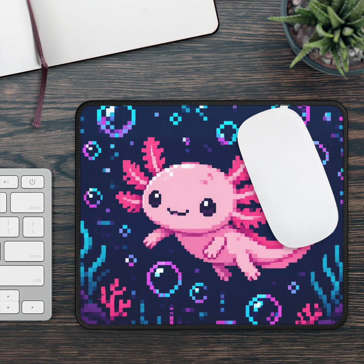 Axolotl Glitch Mousepad — original Wear8bit pixel-art product design, product image 4, digital mockup