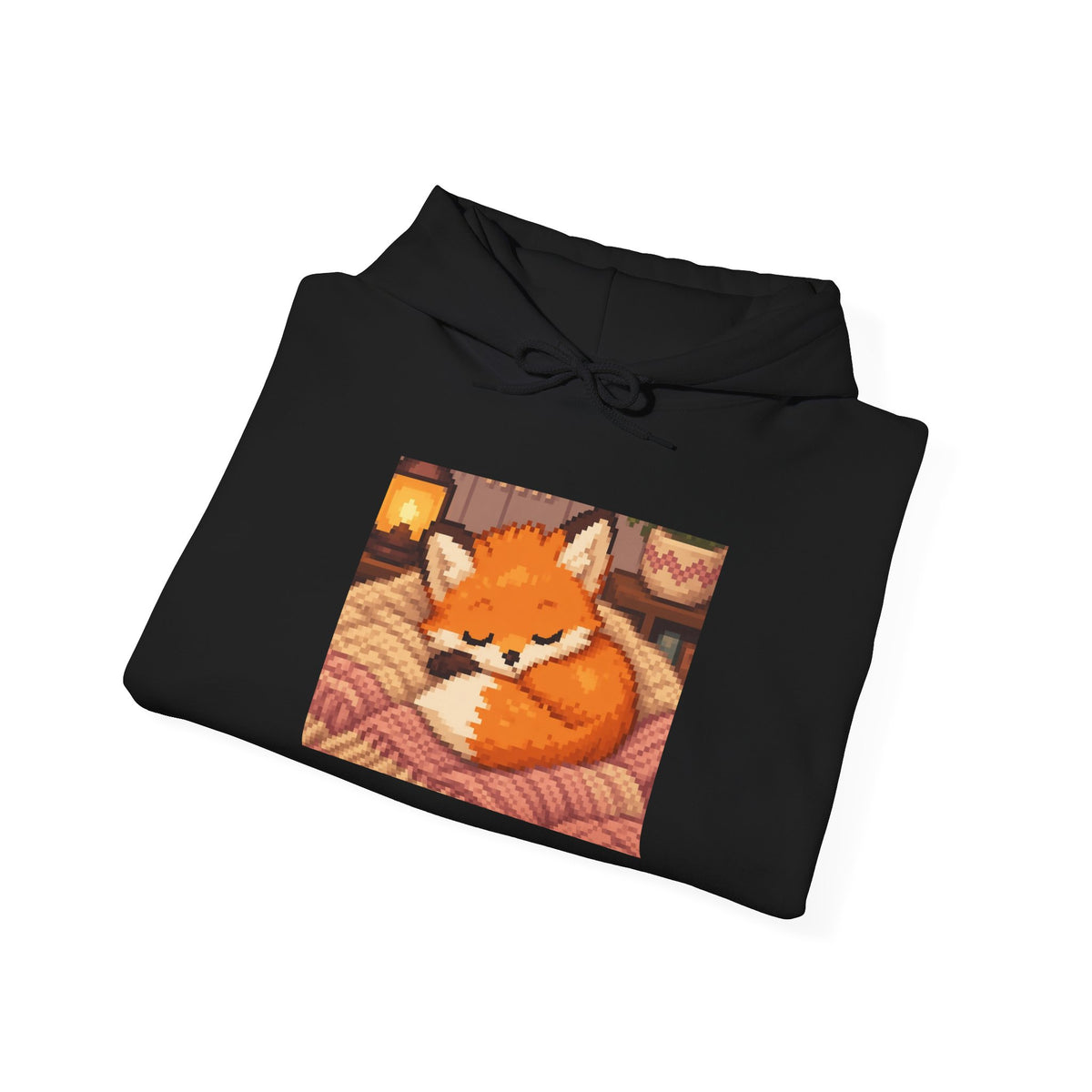 Baby Fox Pixel Art Fleece Hoodie — Winter & Cozy — original Wear8bit pixel-art product design, product image 6, digital mockup