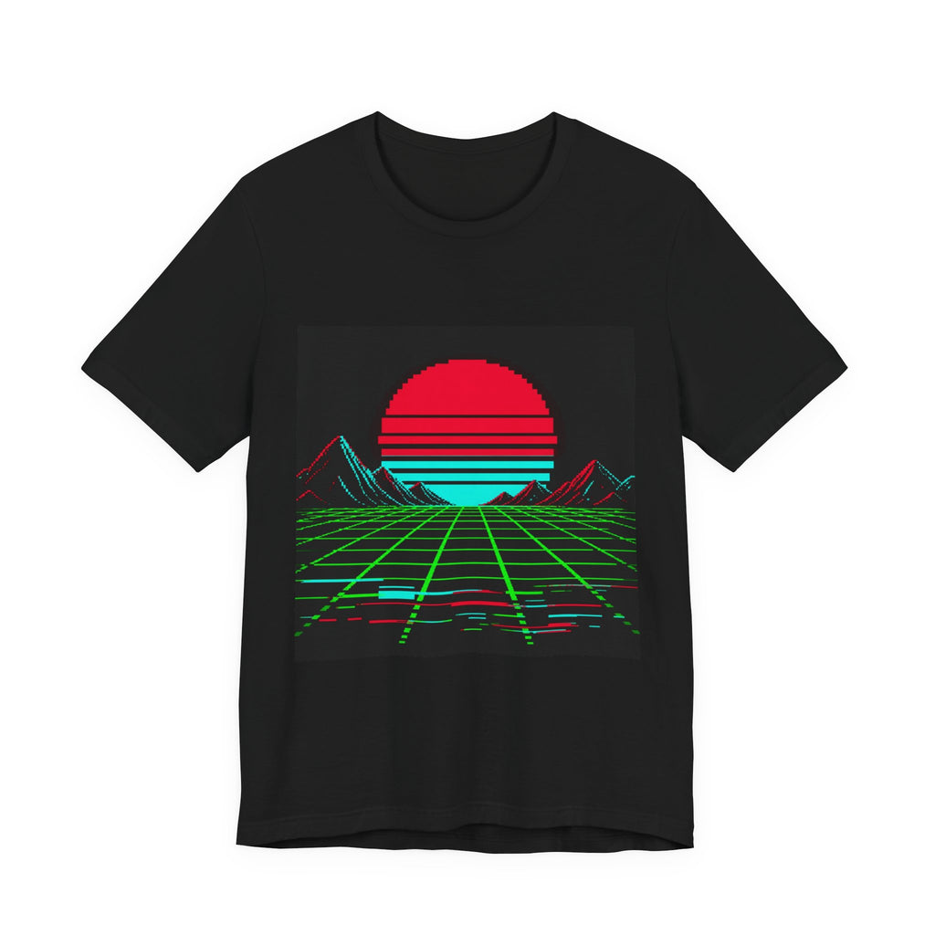 Arcade Cabinet Graphic Tee — Neon Pixel Art Sunset Shirt, Retro Gaming Tee — original Wear8bit pixel-art product design, product image 2, digital mockup