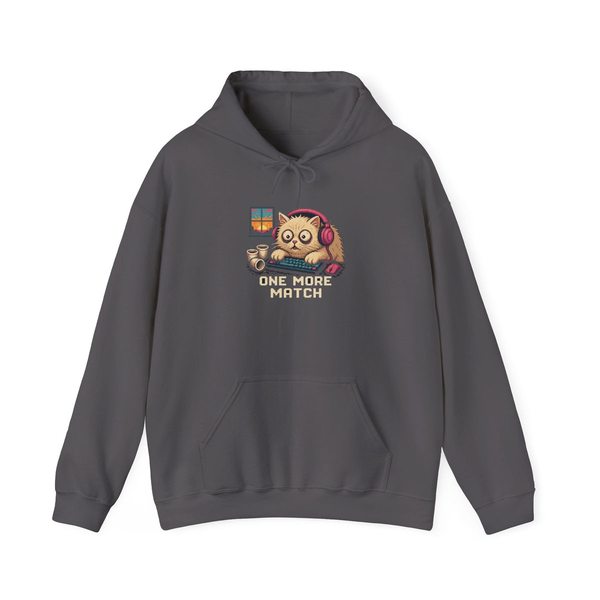 One More Match Gaming Cat Fleece Hoodie — Wear8bit — supplier digital product render, angle 2