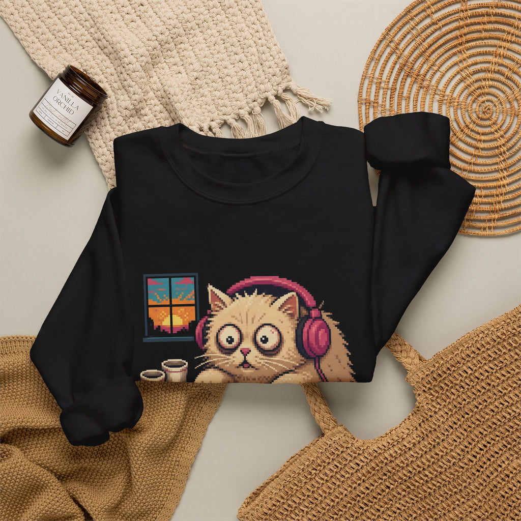 One More Match Gaming Cat Crewneck Sweatshirt — Wear8bit — supplier digital product render, angle 5