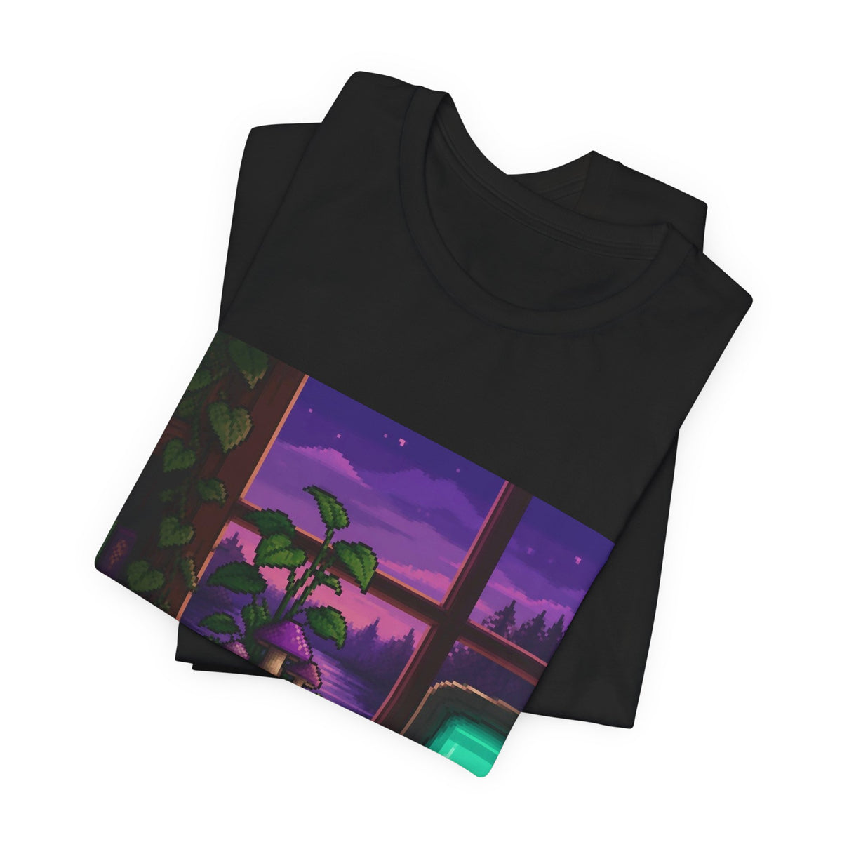 Pixel Garden Graphic Tee — Cottagecore Pixel Art Shirt, CRT-Glow Plant Tee — original Wear8bit pixel-art product design, product image 4, digital mockup