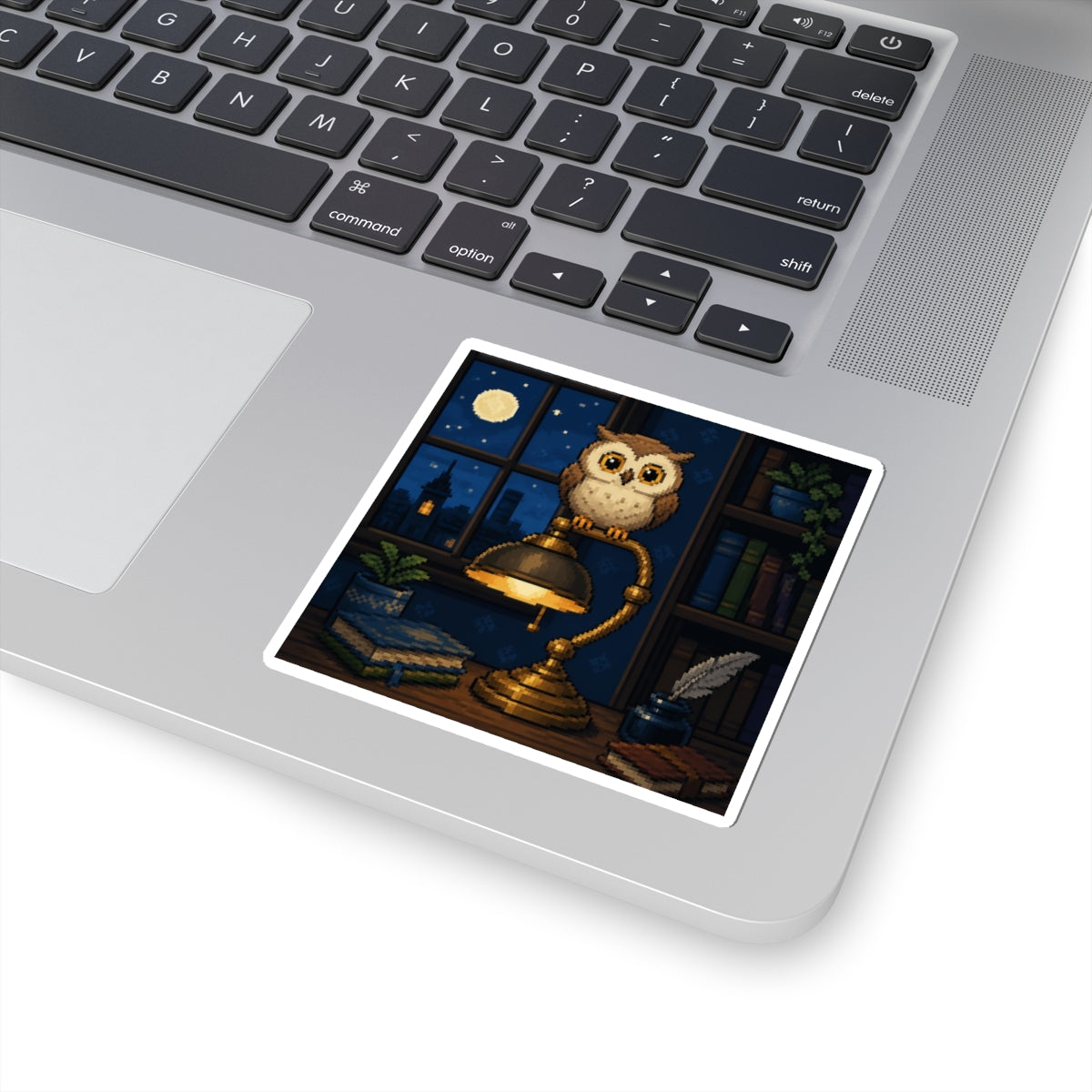 Owl Lamp Sticker — original Wear8bit pixel-art product design, product image 3, digital mockup