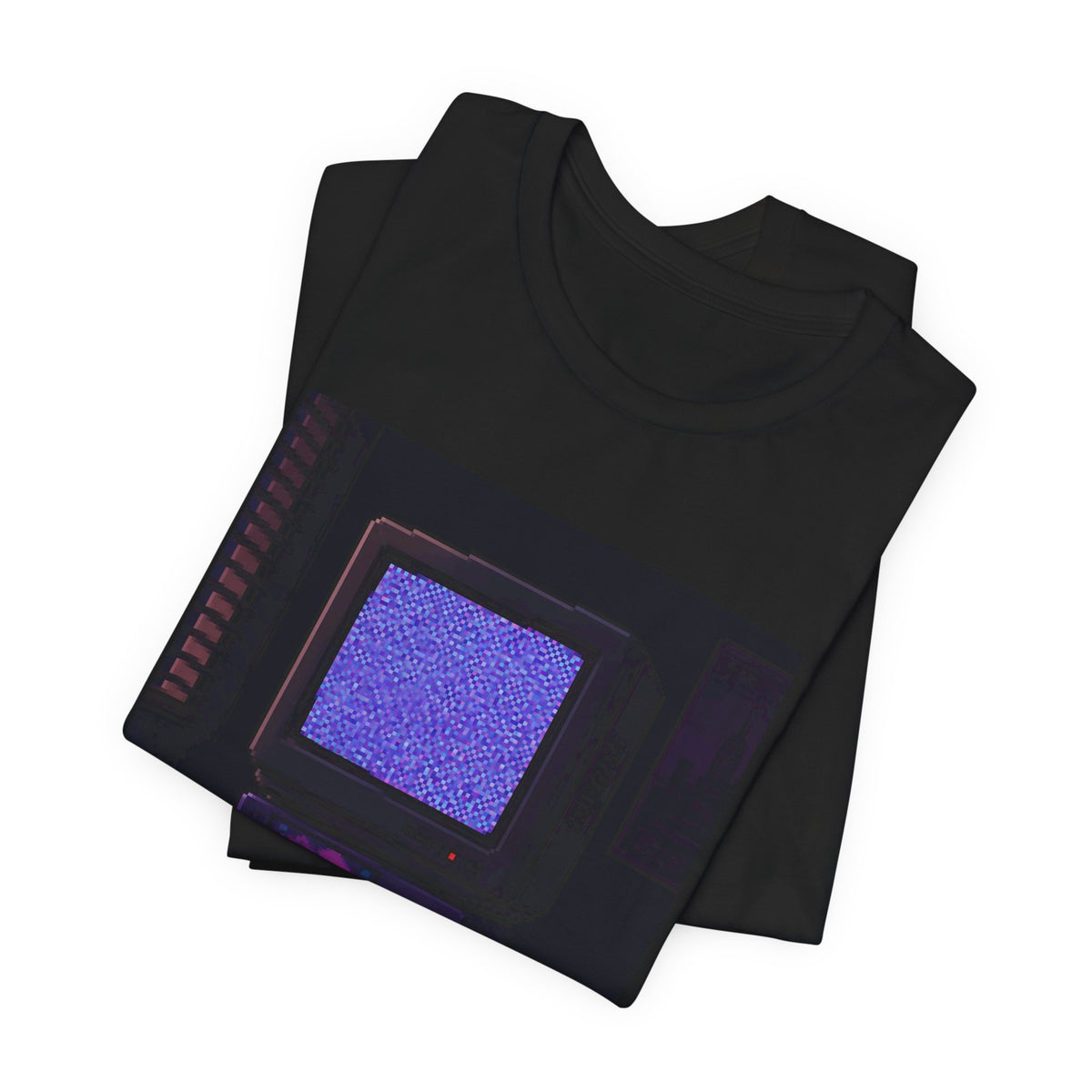 Static Noise Graphic Tee — Vertical CRT Pixel Art Shirt, Synthwave Tee — original Wear8bit pixel-art product design, product image 4, digital mockup