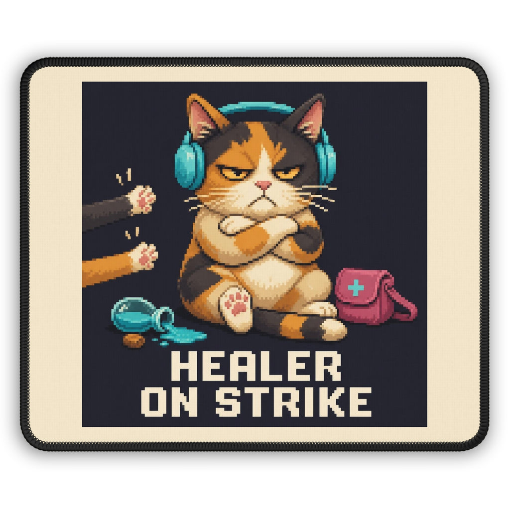Healer On Strike Gaming Cat Gaming Mousepad — Wear8bit — supplier digital product render, angle 1
