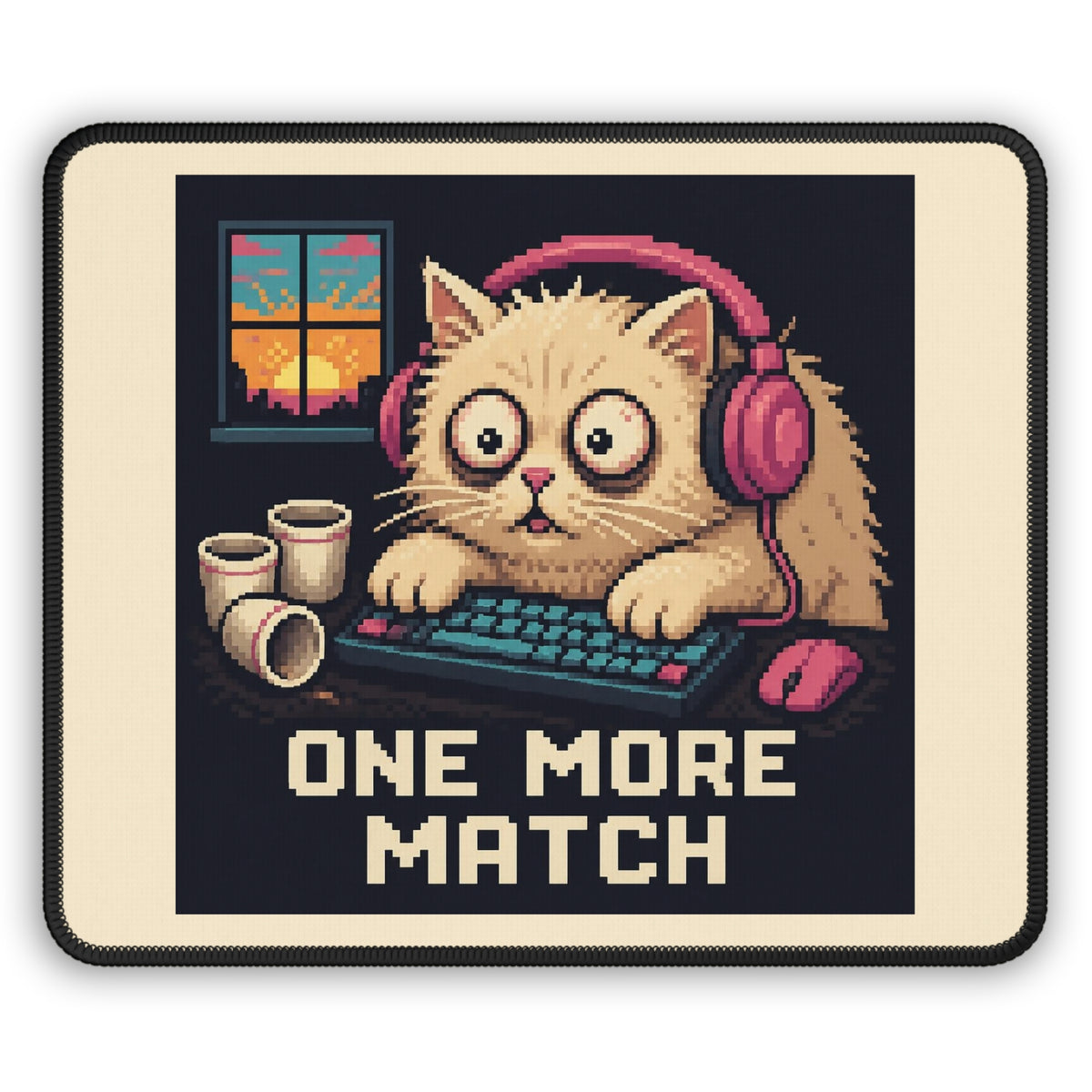 One More Match Gaming Cat Gaming Mousepad — Wear8bit — supplier digital product render, angle 1