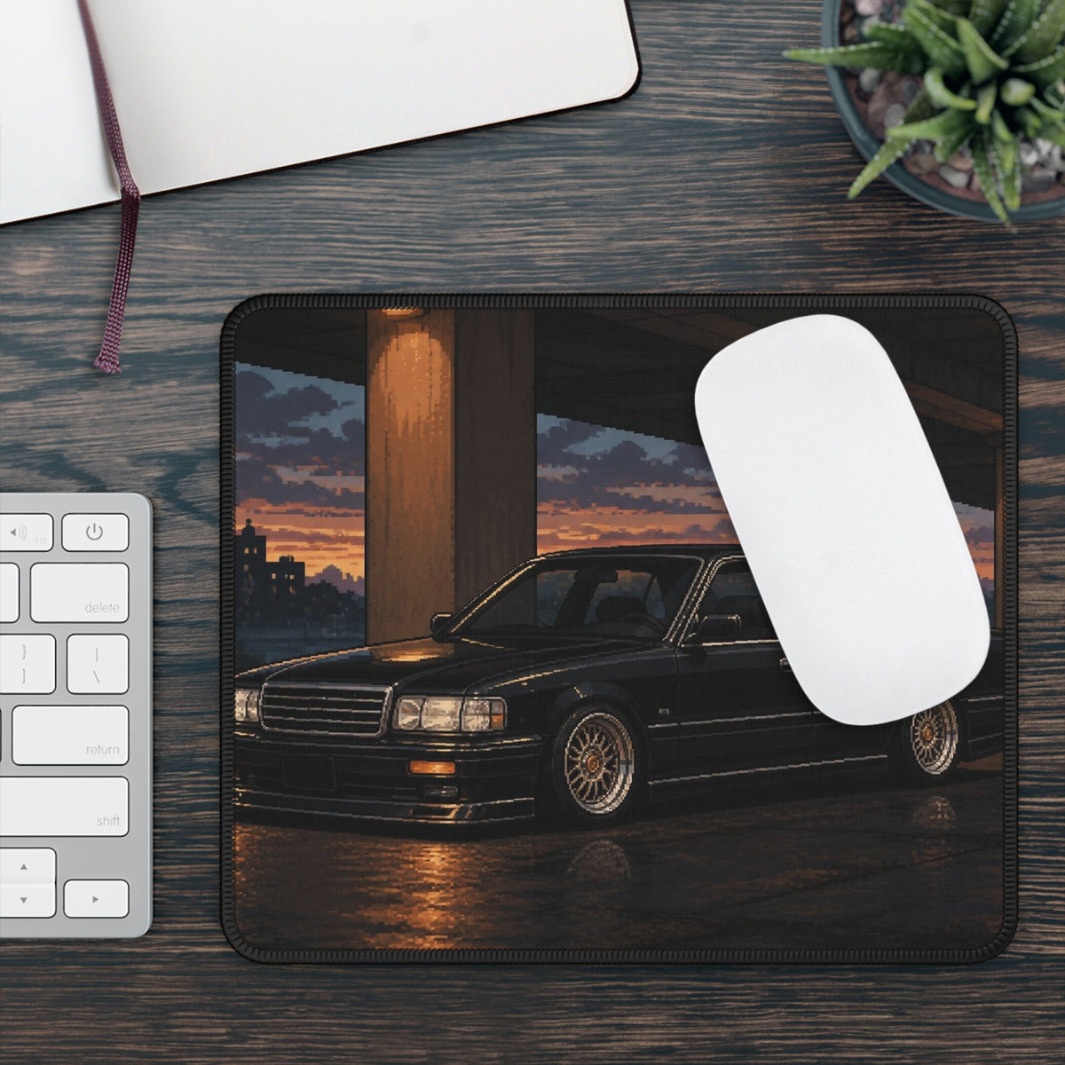 Amber Executive Pixel Art Mousepad — 90s Night Drive — original Wear8bit pixel-art product design, product image 4, digital mockup