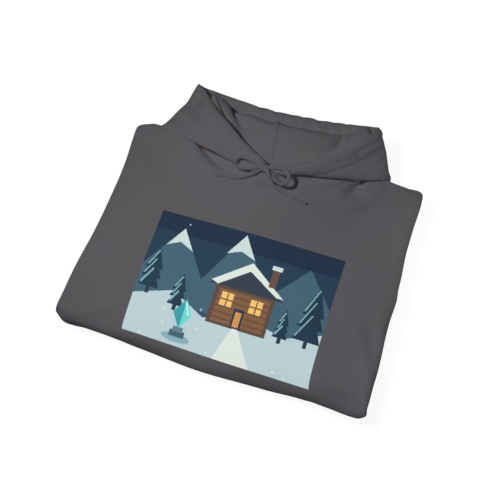 Snow Save Point Pixel Art Fleece Hoodie — Winter & Cozy — original Wear8bit pixel-art product design, product image 9, digital mockup