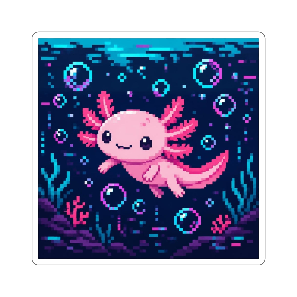 Axolotl Glitch Sticker — original Wear8bit pixel-art product design, product image 2, digital mockup
