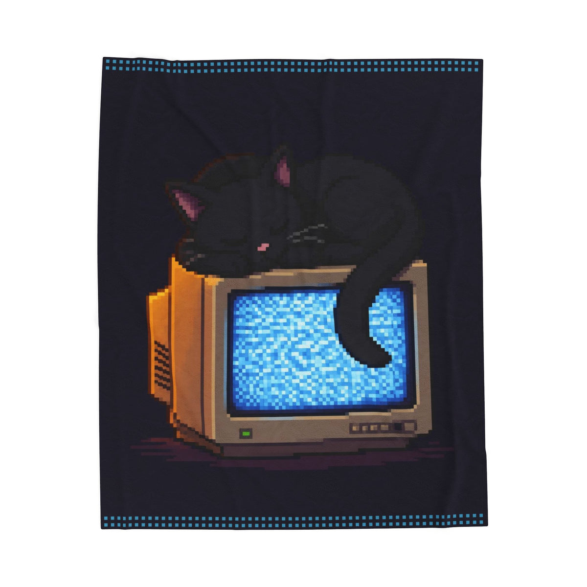 CRT Cat Pixel Art Plush Blanket — Winter & Cozy — original Wear8bit pixel-art product design, product image 2, digital mockup