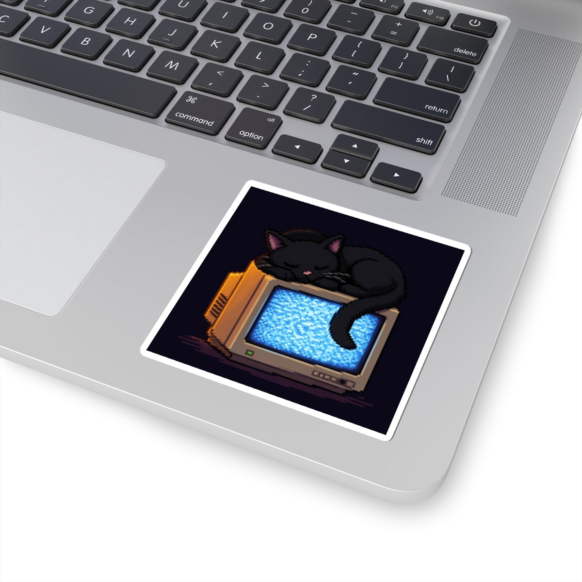CRT Cat Sticker — original Wear8bit pixel-art product design, product image 3, digital mockup