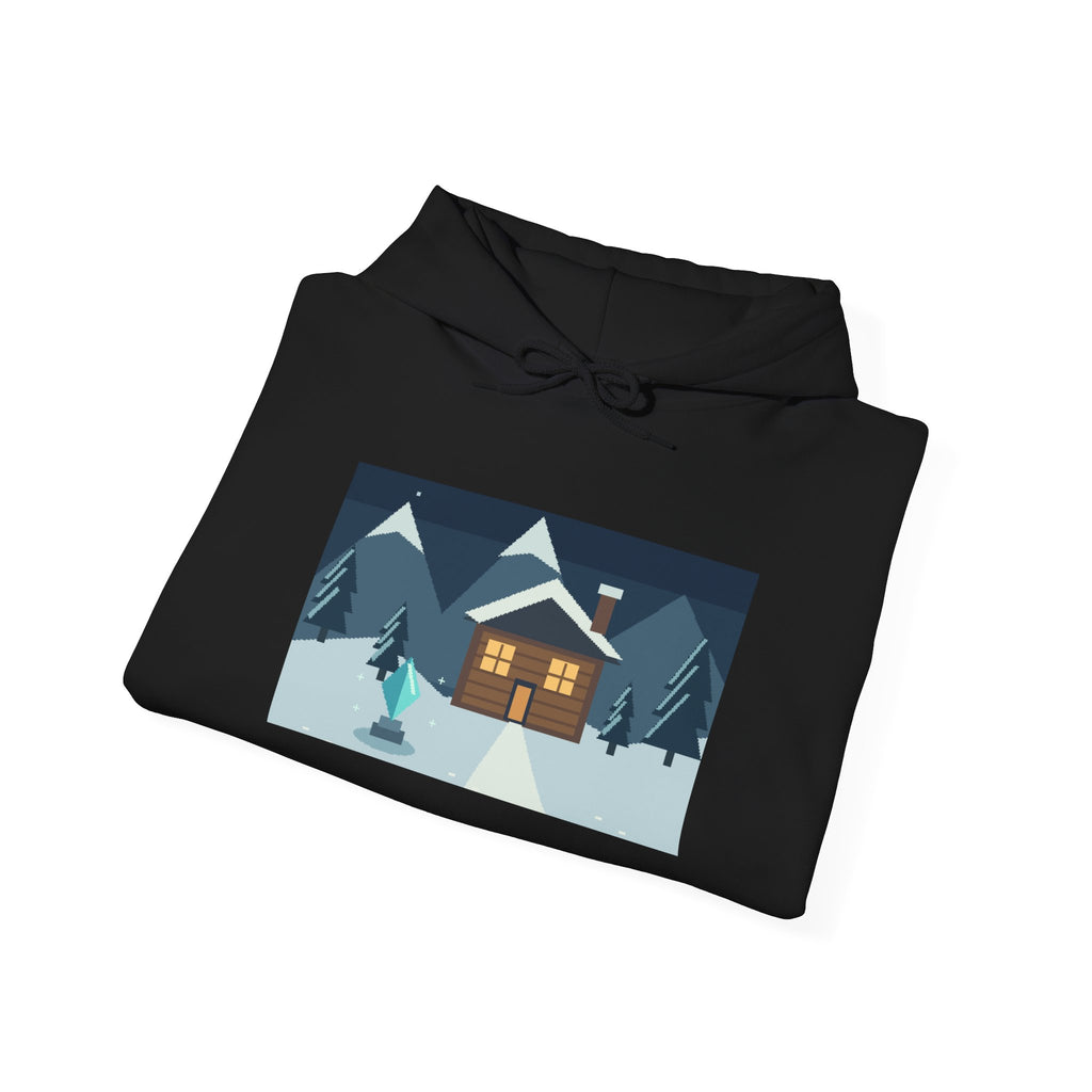 Snow Save Point Pixel Art Fleece Hoodie — Winter & Cozy — original Wear8bit pixel-art product design, product image 6, digital mockup