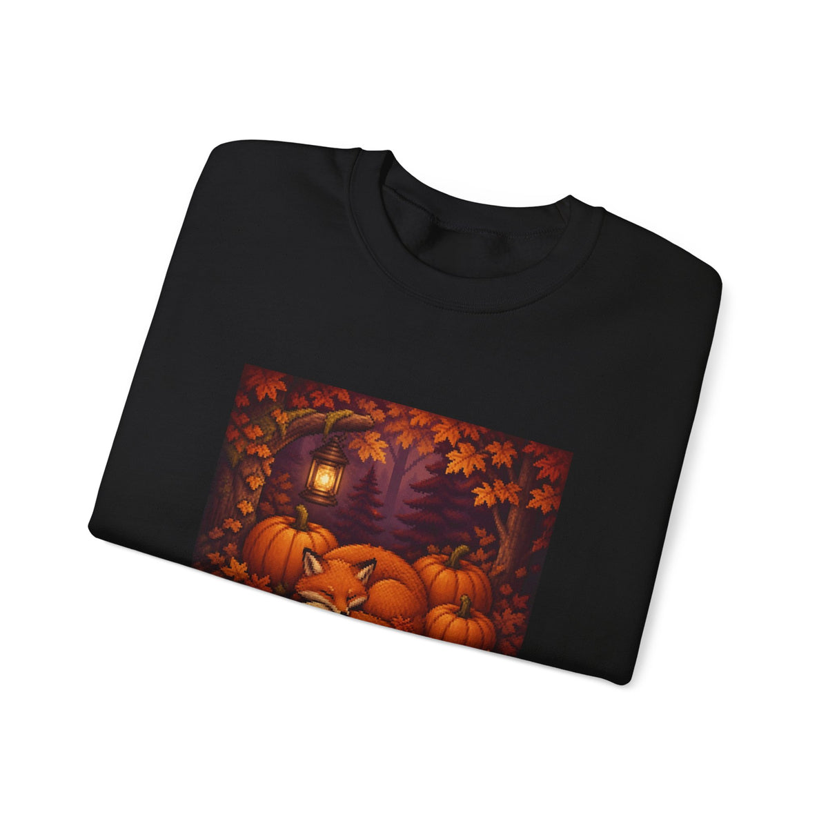 Harvest Fox Pixel Art Crewneck Sweatshirt — Fall & Cozy — original Wear8bit pixel-art product design, product image 5, digital mockup