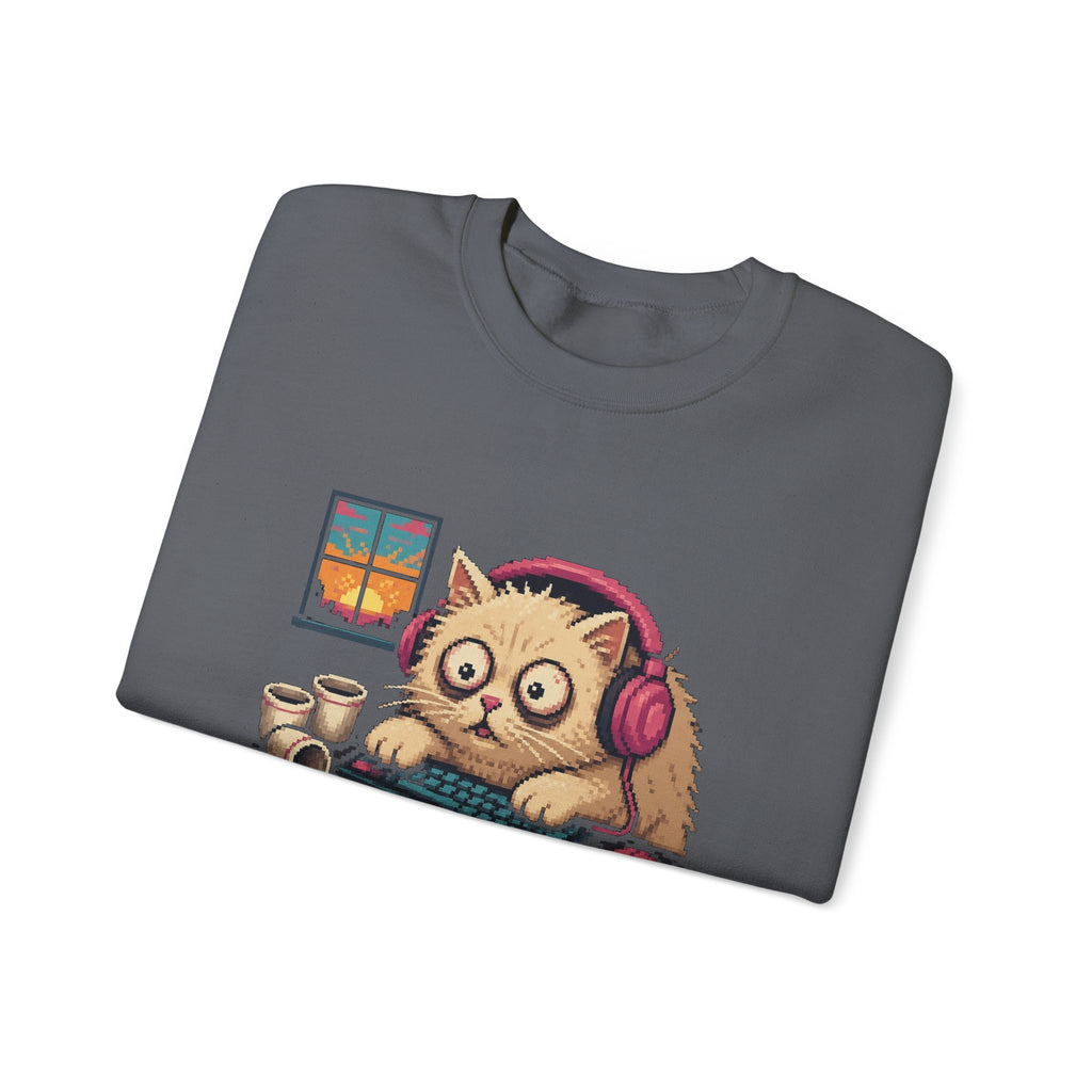 One More Match Gaming Cat Crewneck Sweatshirt — Wear8bit — supplier digital product render, angle 7