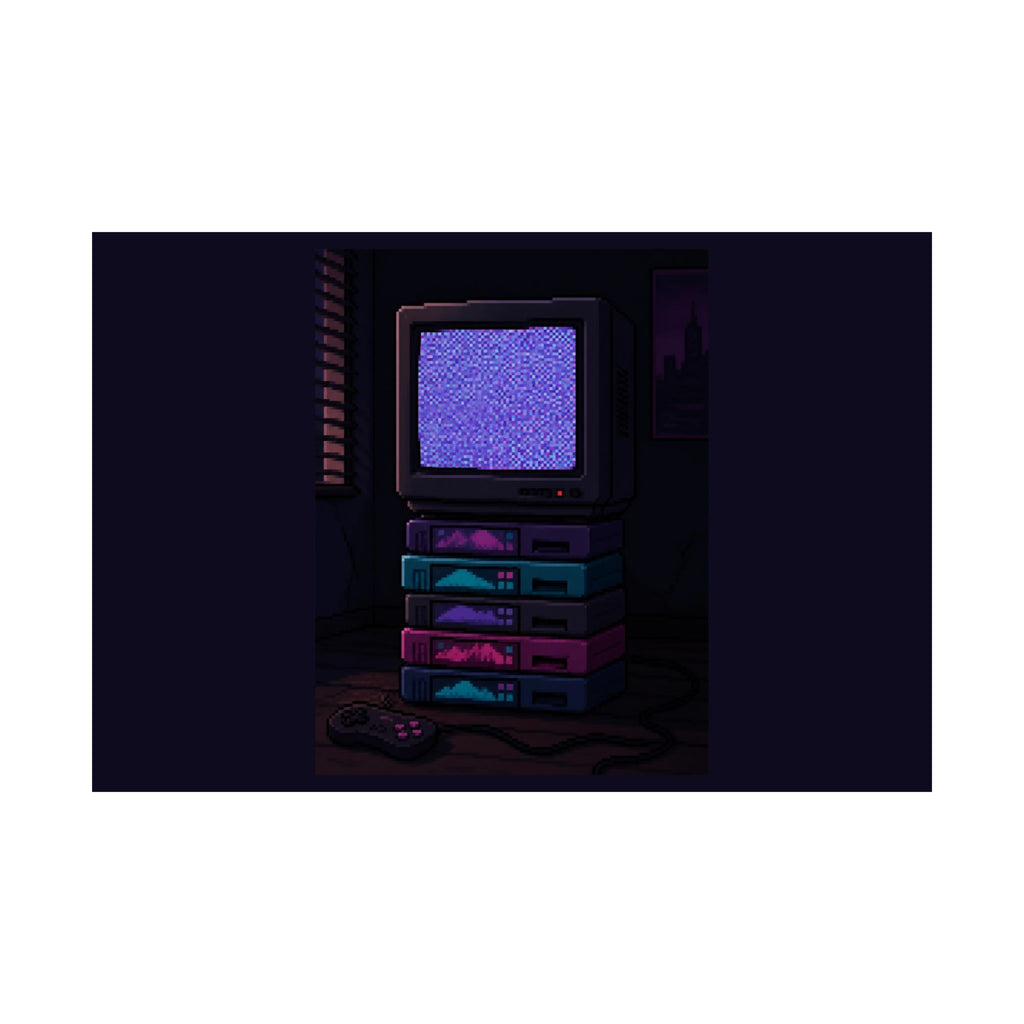 Static Noise Poster — Vertical CRT Pixel Art Print, Synthwave Wall Art — original Wear8bit pixel-art product design, product image 3, digital mockup
