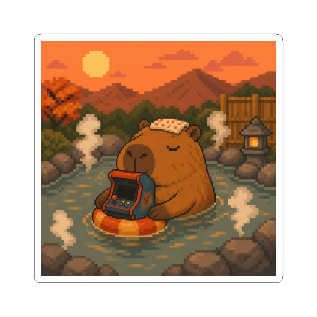 Capybara Arcade Sticker — original Wear8bit pixel-art product design, product image 2, digital mockup