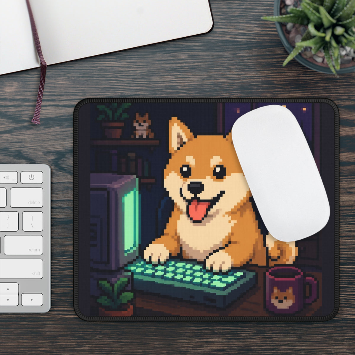 Shiba Desk Mousepad — original Wear8bit pixel-art product design, product image 4, digital mockup