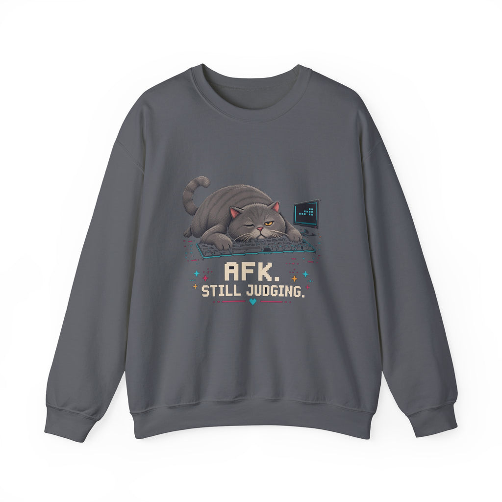 Afk. Still Judging. Gaming Cat Crewneck Sweatshirt — Wear8bit — supplier digital product render, angle 2
