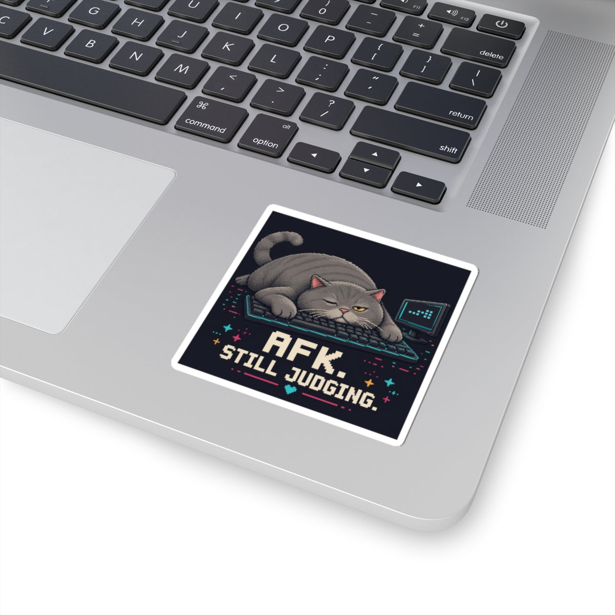 Afk. Still Judging. Gaming Cat Sticker — Wear8bit — supplier digital product render, angle 2