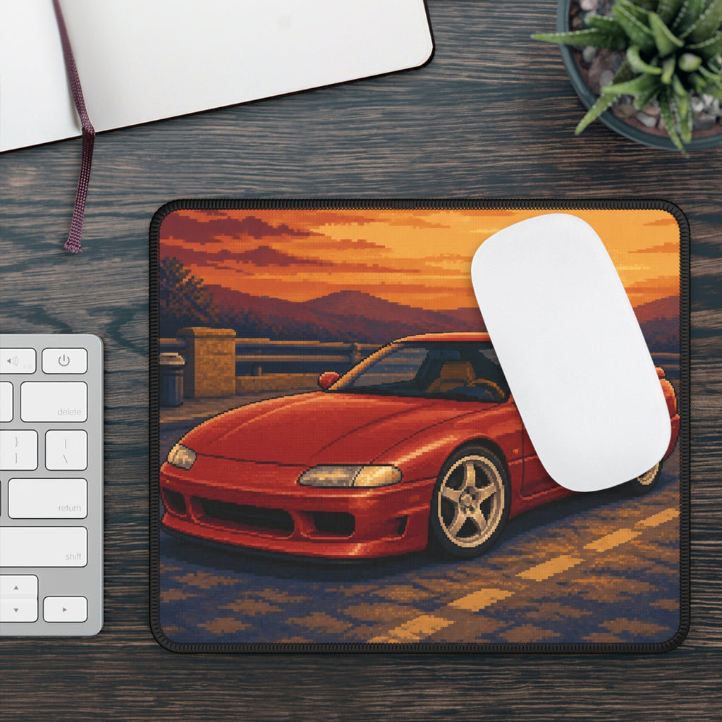 Sunset Grand Tourer Pixel Art Mousepad — 90s Night Drive — original Wear8bit pixel-art product design, product image 4, digital mockup